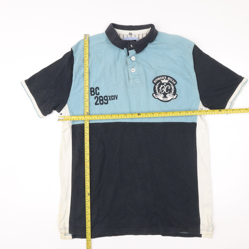 Boston Crew Mens Polo Shirt Blue White Black Large 42-44" Cotton Colourblock