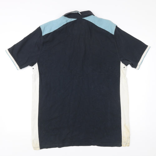 Boston Crew Mens Polo Shirt Blue White Black Large 42-44" Cotton Colourblock