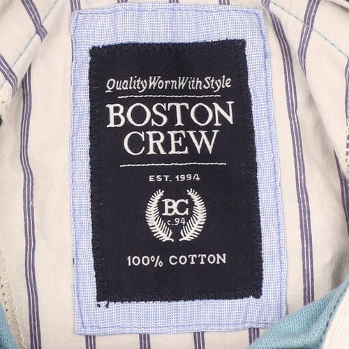 Boston Crew Mens Polo Shirt Blue White Black Large 42-44" Cotton Colourblock