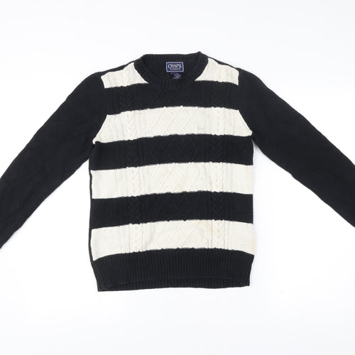 Chaps Womens Black Stripe Cotton Blend Cable-Knit Jumper Size S