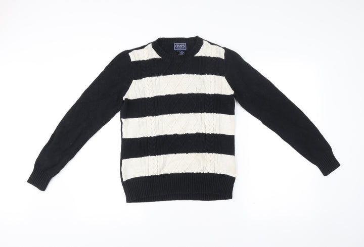 Chaps Womens Black Stripe Cotton Blend Cable-Knit Jumper Size S
