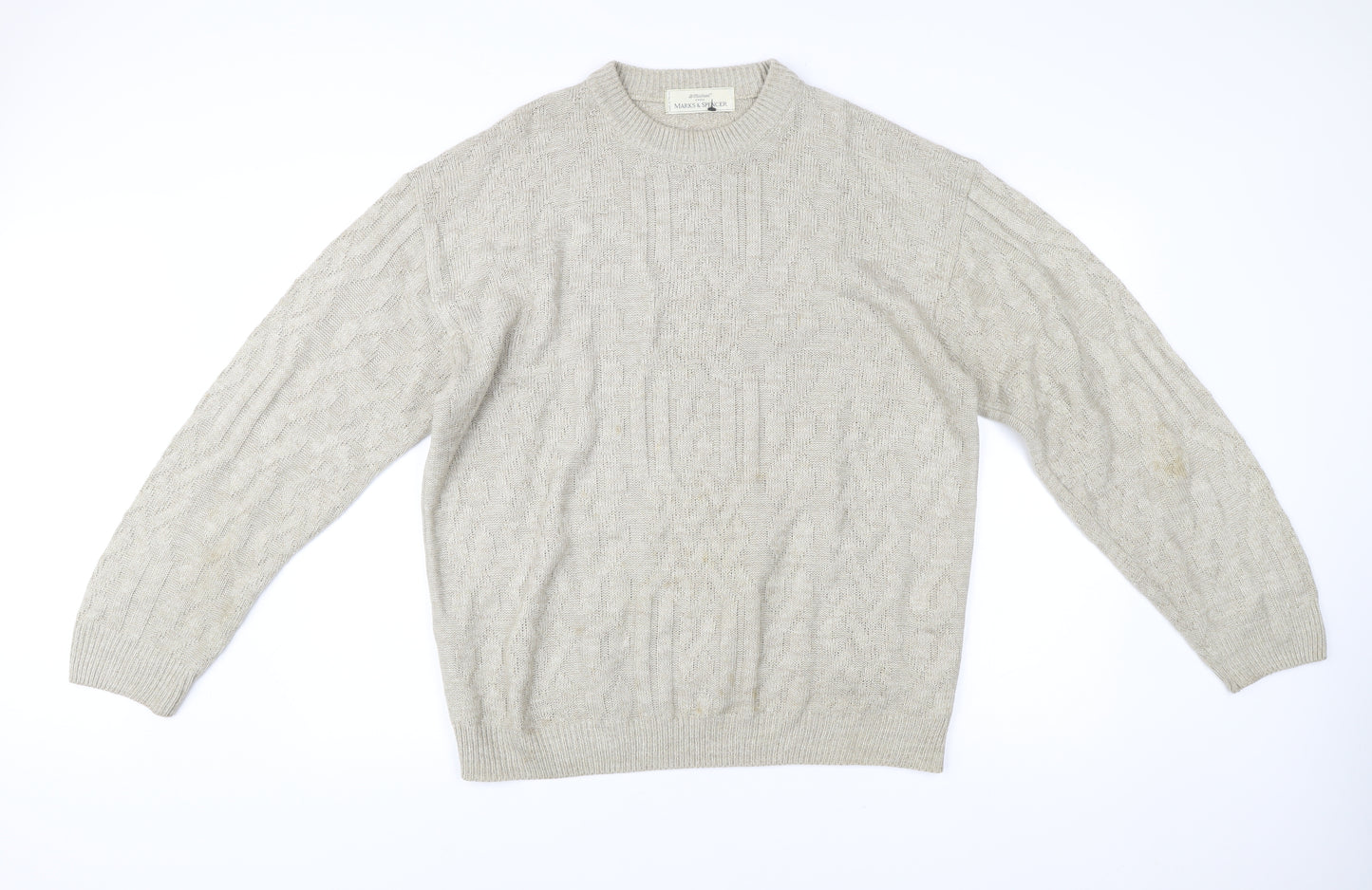 Marks and Spencer Men’s Beige Cable-Knit Acrylic Jumper L