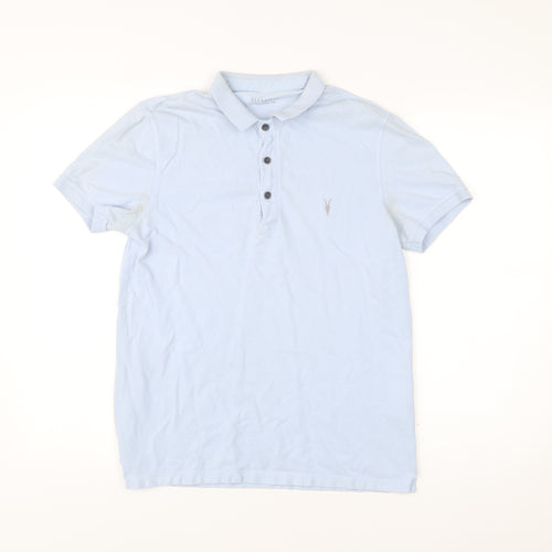 AllSaints Men’s Blue Slim Fit Polo Shirt Size Small Cotton