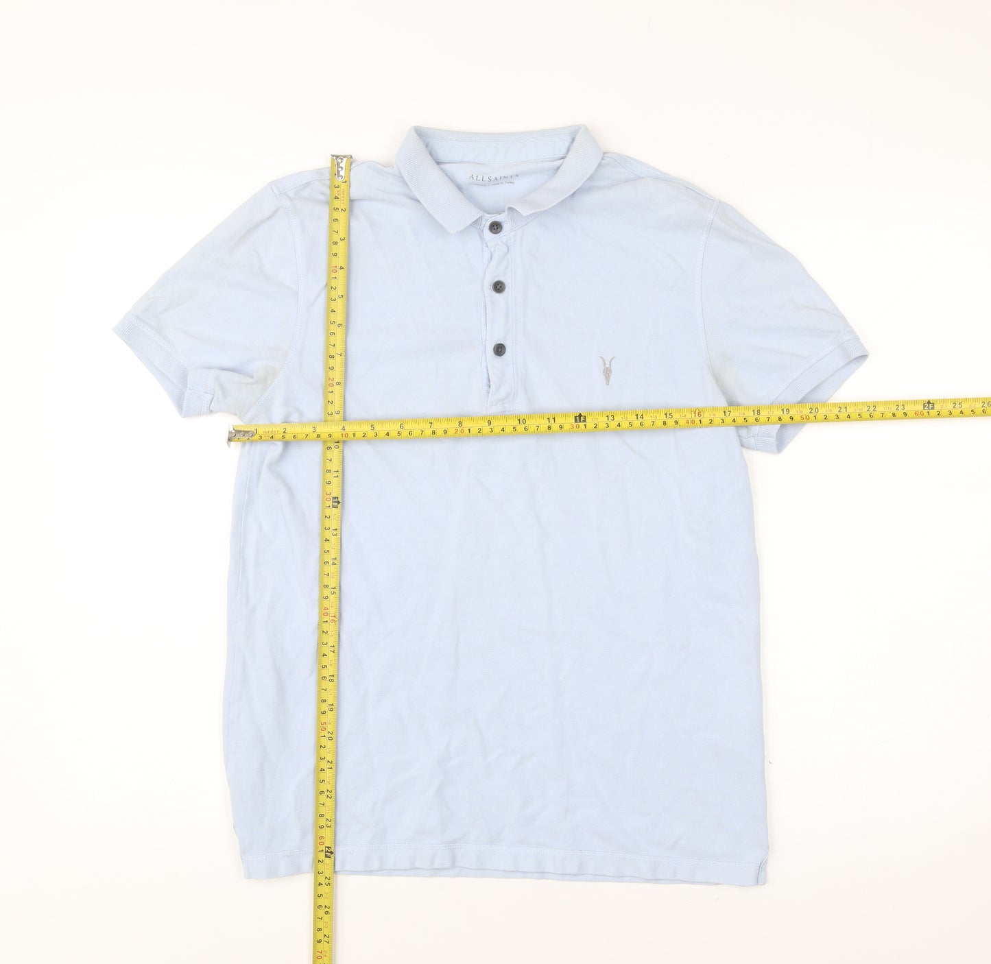 AllSaints Men’s Blue Slim Fit Polo Shirt Size Small Cotton