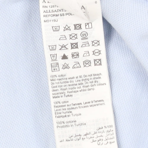 AllSaints Men’s Blue Slim Fit Polo Shirt Size Small Cotton