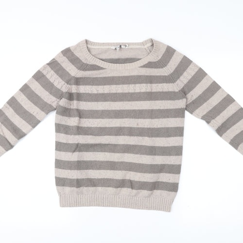 FatFace Women’s Grey Striped Pullover Jumper Size 12 Wool Blend