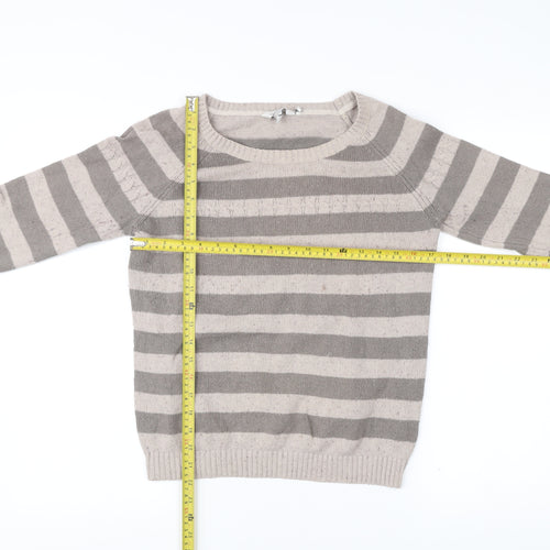 FatFace Women’s Grey Striped Pullover Jumper Size 12 Wool Blend