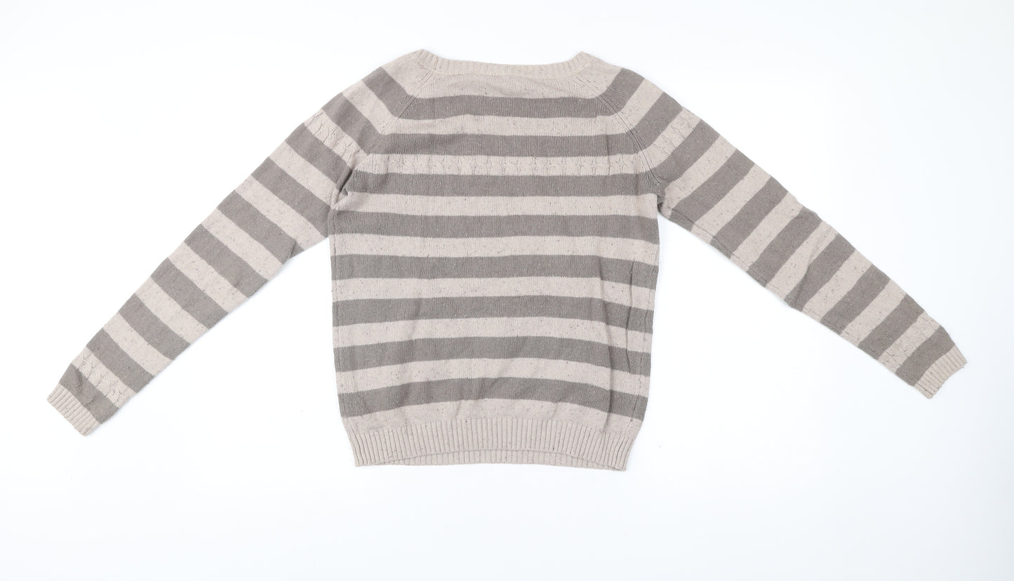 FatFace Women’s Grey Striped Pullover Jumper Size 12 Wool Blend