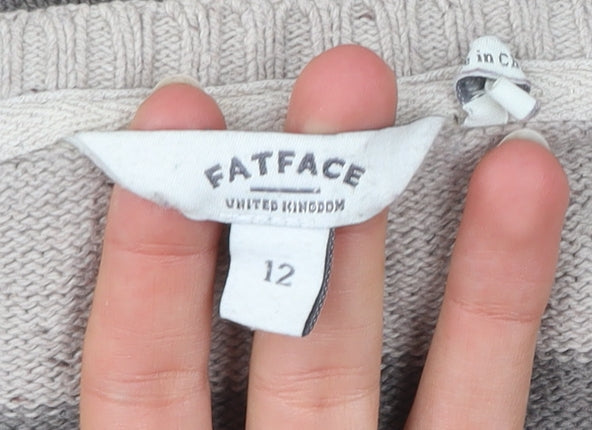 FatFace Women’s Grey Striped Pullover Jumper Size 12 Wool Blend