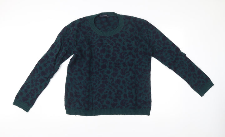 French Connection Women’s Green Leopard Print Jumper Size S Pullover Knitwear