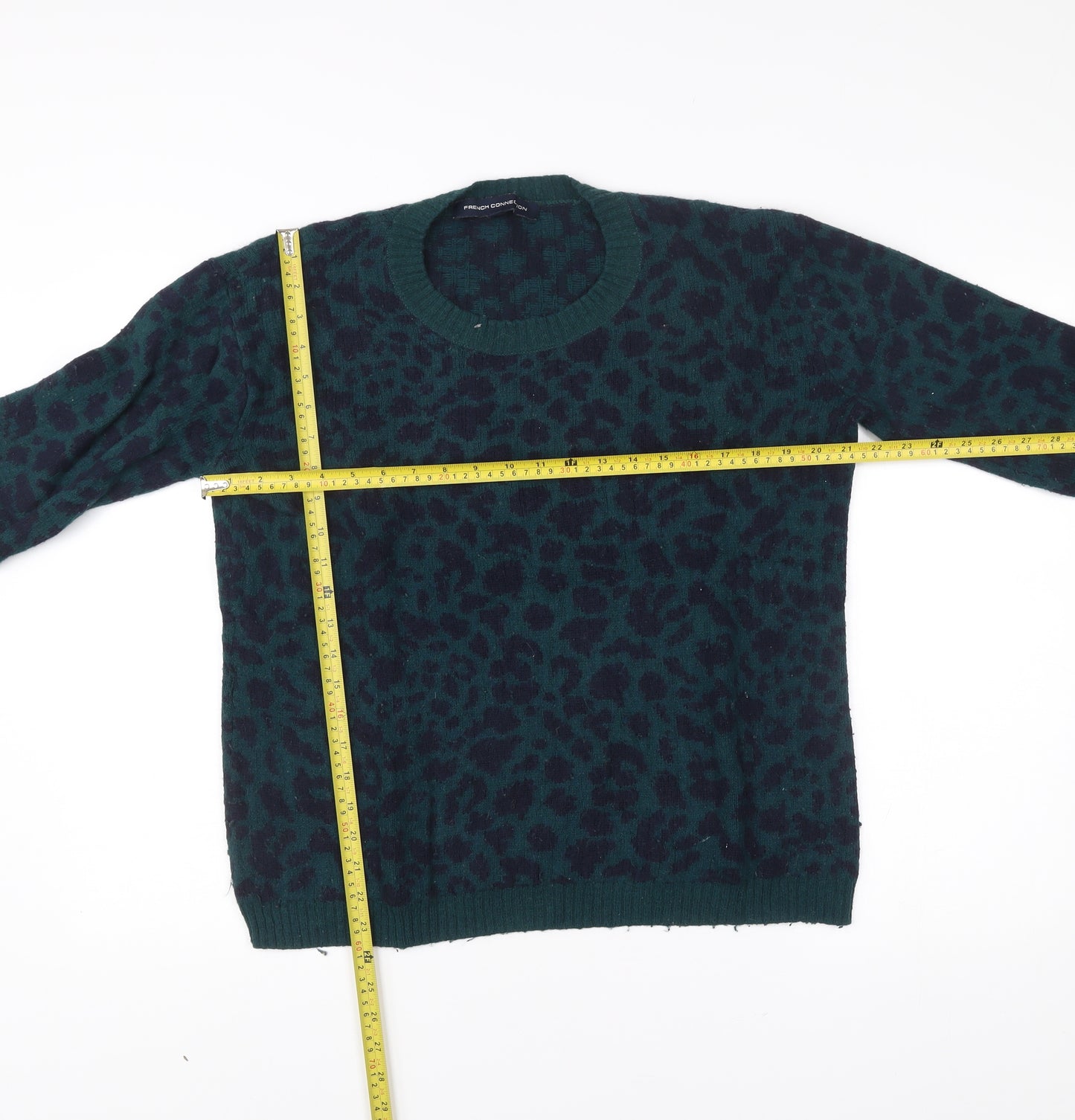 French Connection Women’s Green Leopard Print Jumper Size S Pullover Knitwear