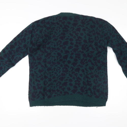 French Connection Women’s Green Leopard Print Jumper Size S Pullover Knitwear