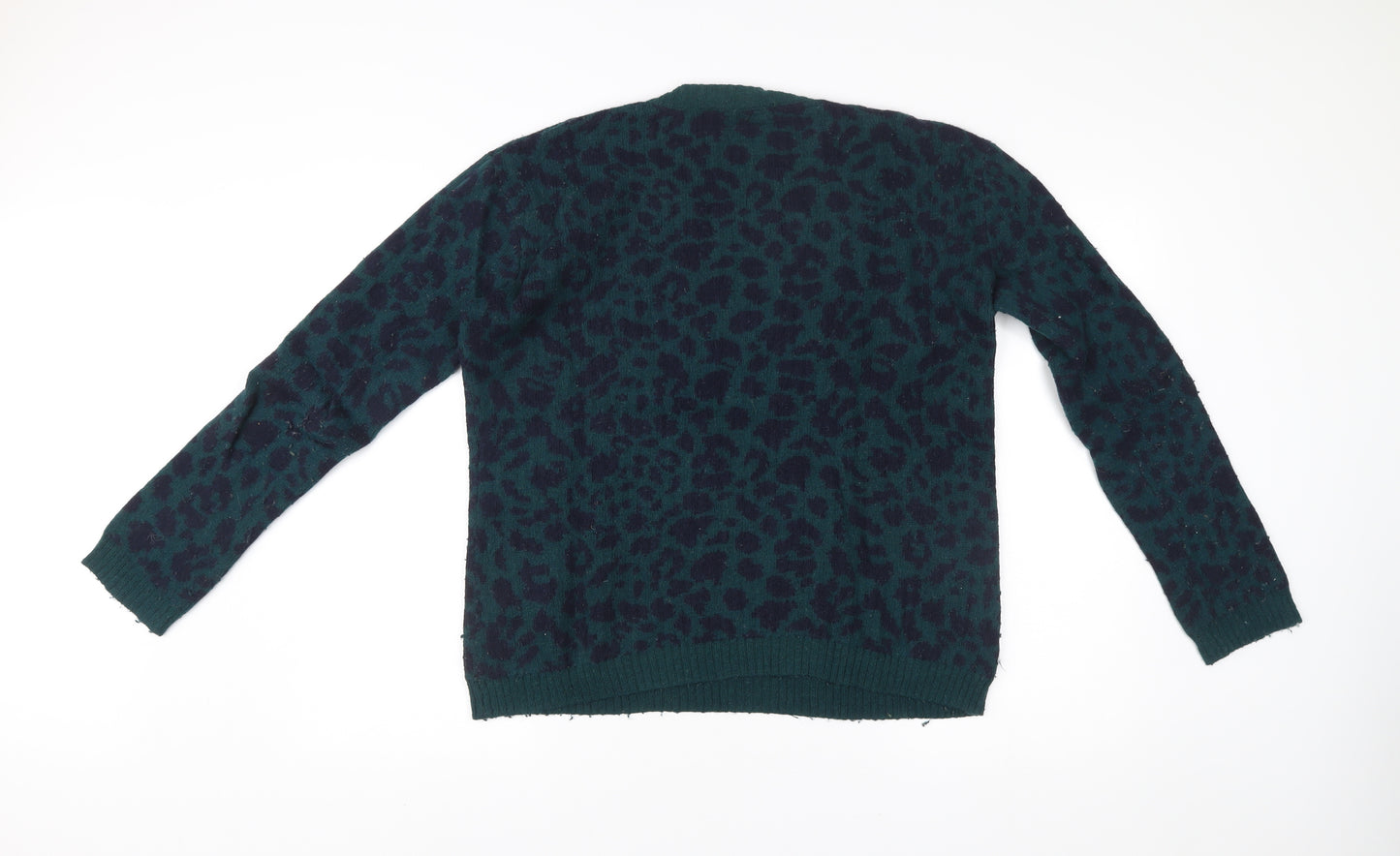 French Connection Women’s Green Leopard Print Jumper Size S Pullover Knitwear