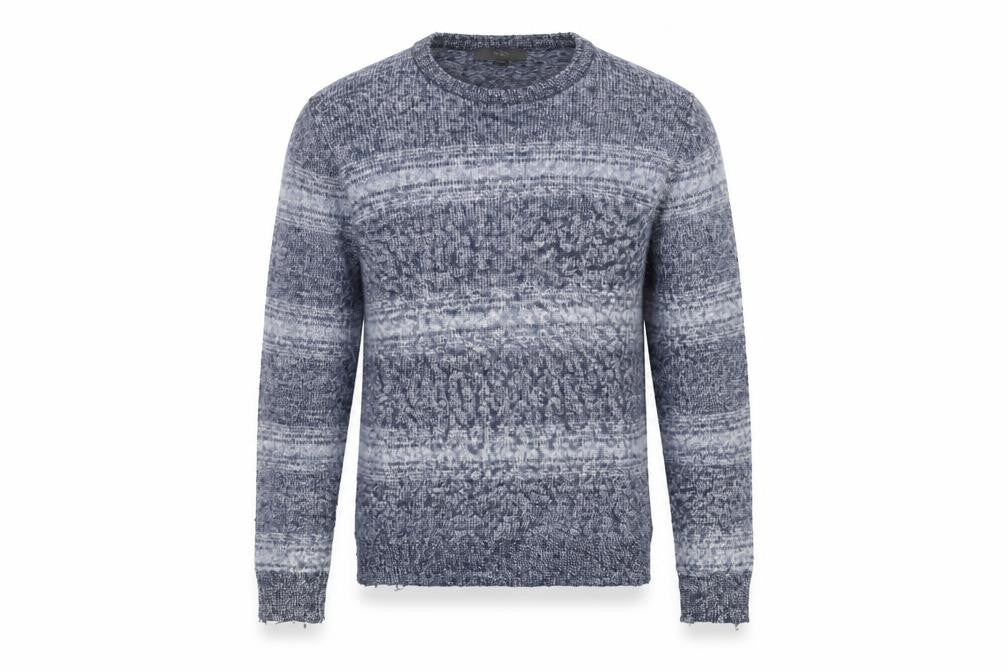 Front view of Marks & Spencer Men’s Blue Striped jumper M Knit Crew Neck