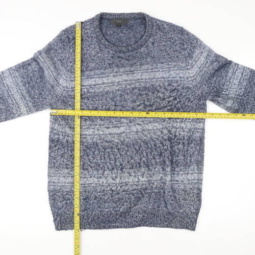 Marks and Spencer Men’s Blue Striped Pullover Jumper M Knit Crew Neck