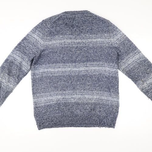 Marks and Spencer Men’s Blue Striped Pullover Jumper M Knit Crew Neck
