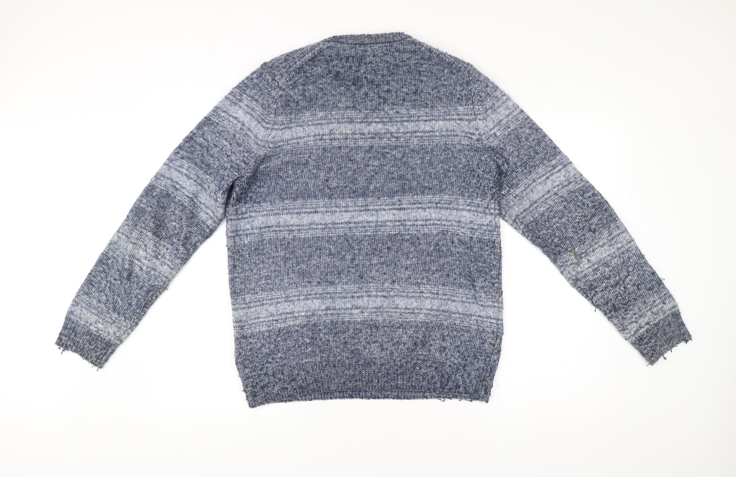 Marks and Spencer Men’s Blue Striped Pullover Jumper M Knit Crew Neck