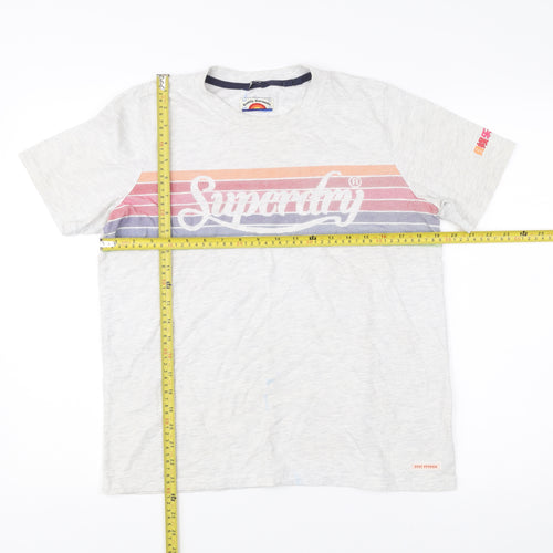 Superdry Womens Grey Striped Retro Logo T-Shirt UK 12