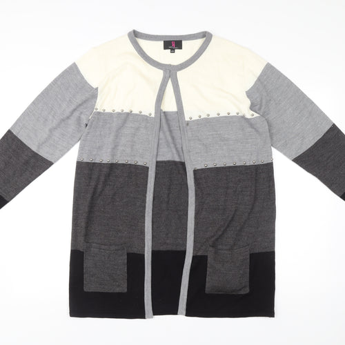 Simon Jeffrey Women’s Grey Black Ivory Studded Open Cardigan L/XL