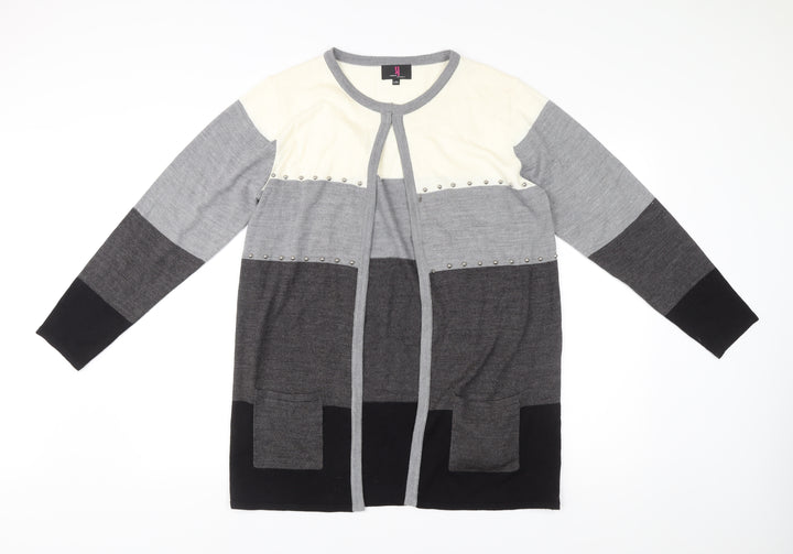 Simon Jeffrey Women’s Grey Black Ivory Studded Open Cardigan L/XL