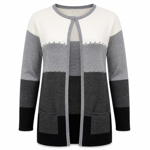 Simon Jeffrey Women’s Grey Black Ivory Studded Open Cardigan L/XL
