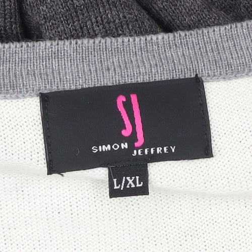 Simon Jeffrey Women’s Grey Black Ivory Studded Open Cardigan L/XL