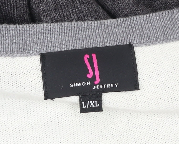 Simon Jeffrey Women’s Grey Black Ivory Studded Open Cardigan L/XL