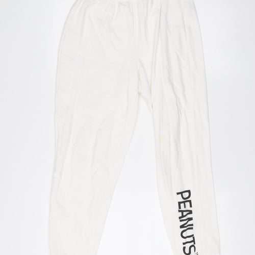 Peanuts Women’s White Jogger Trousers Size 8-10 Cotton Blend