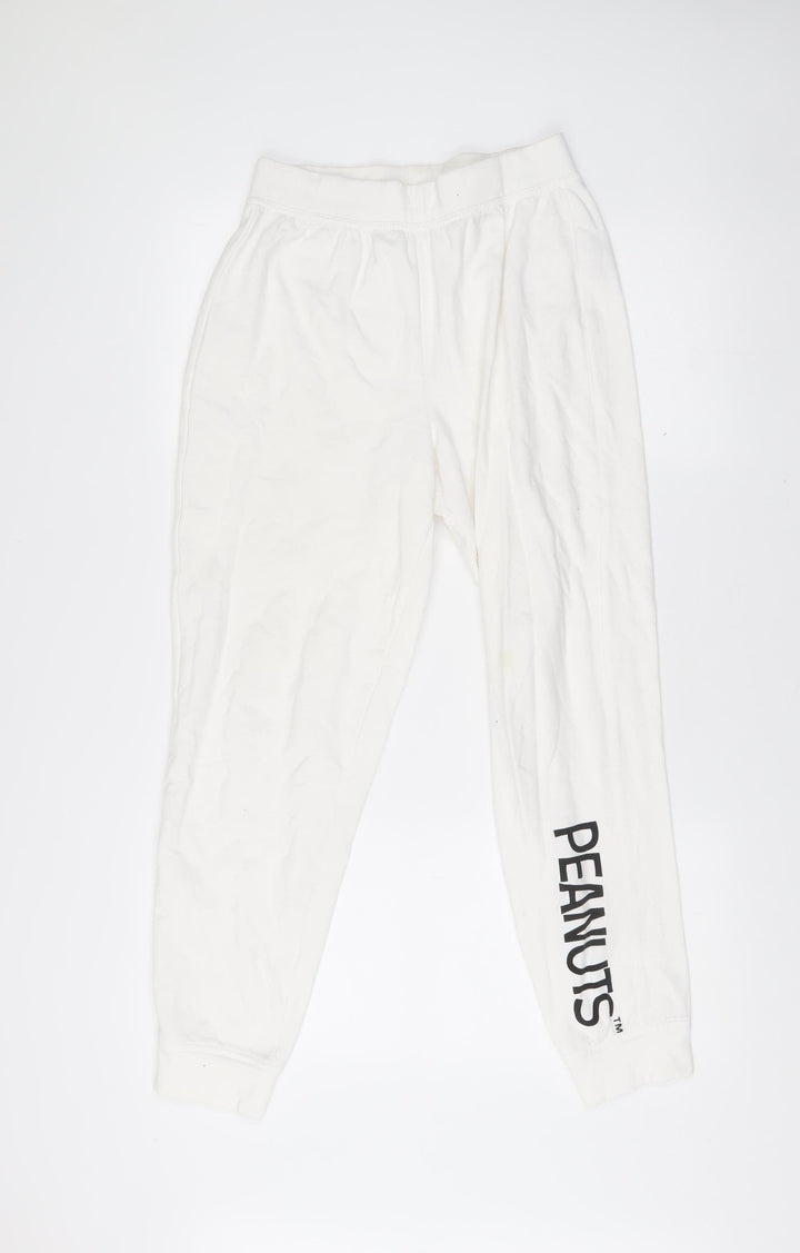 Peanuts Women’s White Jogger Trousers Size 8-10 Cotton Blend
