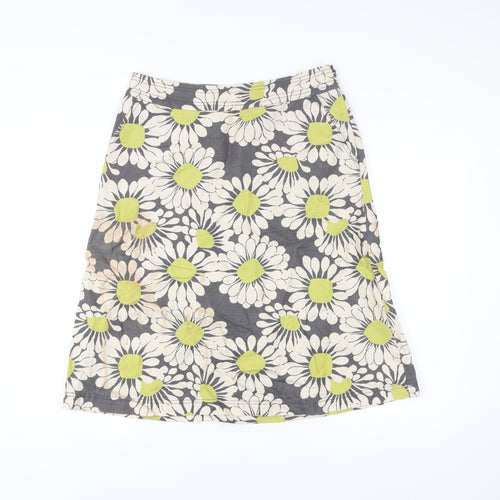 Laura Ashley Women’s Grey Floral Linen Cotton A-Line Skirt UK 12