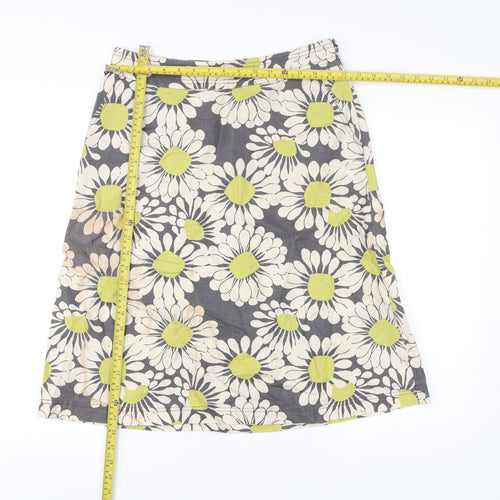 Laura Ashley Women’s Grey Floral Linen Cotton A-Line Skirt UK 12