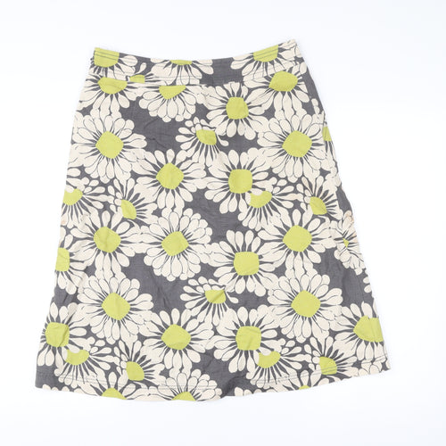 Laura Ashley Women’s Grey Floral Linen Cotton A-Line Skirt UK 12