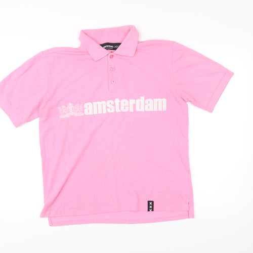 Amsterdam Label Men’s Pink Polo Shirt Size M Cotton Blend Casual