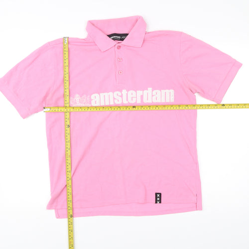 Amsterdam Label Men’s Pink Polo Shirt Size M Cotton Blend Casual