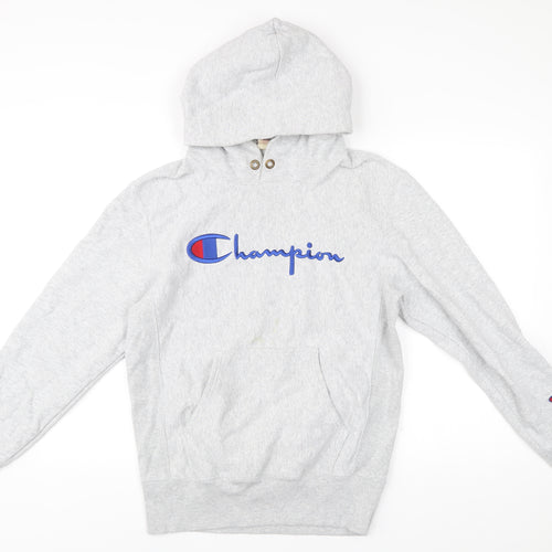 Champion Men Grey Pullover Hoodie Medium Logo Sportswear