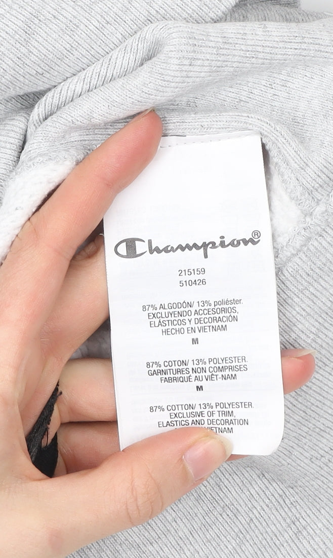 Champion Men Grey Pullover Hoodie Medium Logo Sportswear