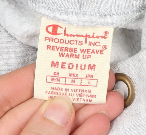 Champion Men Grey Pullover Hoodie Medium Logo Sportswear