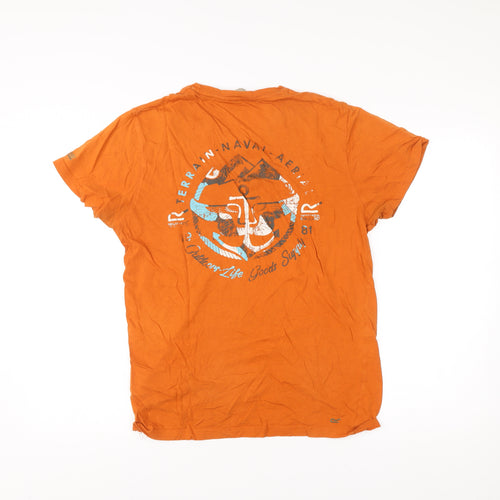 Regatta Mens Orange Nautical Graphic T-Shirt Size S Cotton Crew Neck