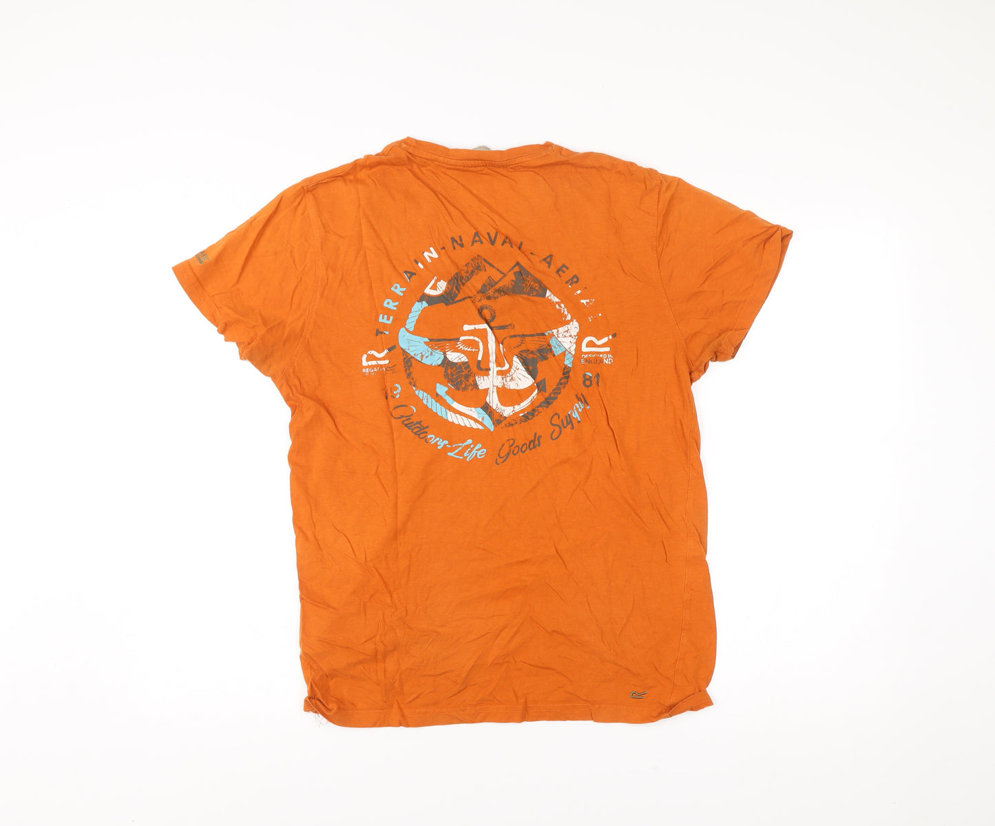 Regatta Mens Orange Nautical Graphic T-Shirt Size S Cotton Crew Neck