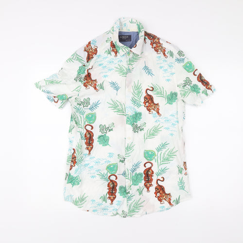 Marks and Spencer Men’s White Tiger Print Short Sleeve Casual Shirt S