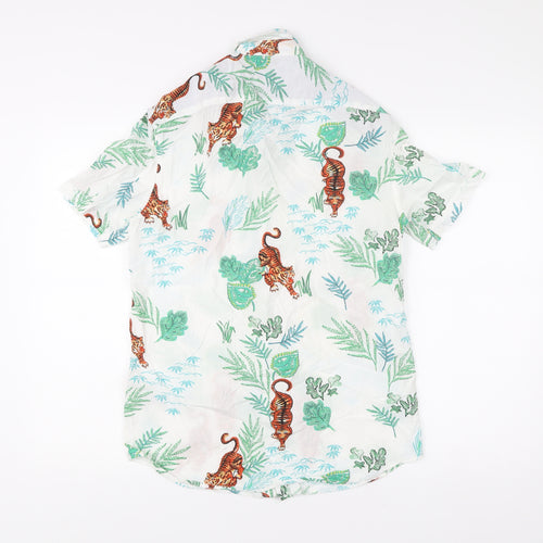 Marks and Spencer Men’s White Tiger Print Short Sleeve Casual Shirt S