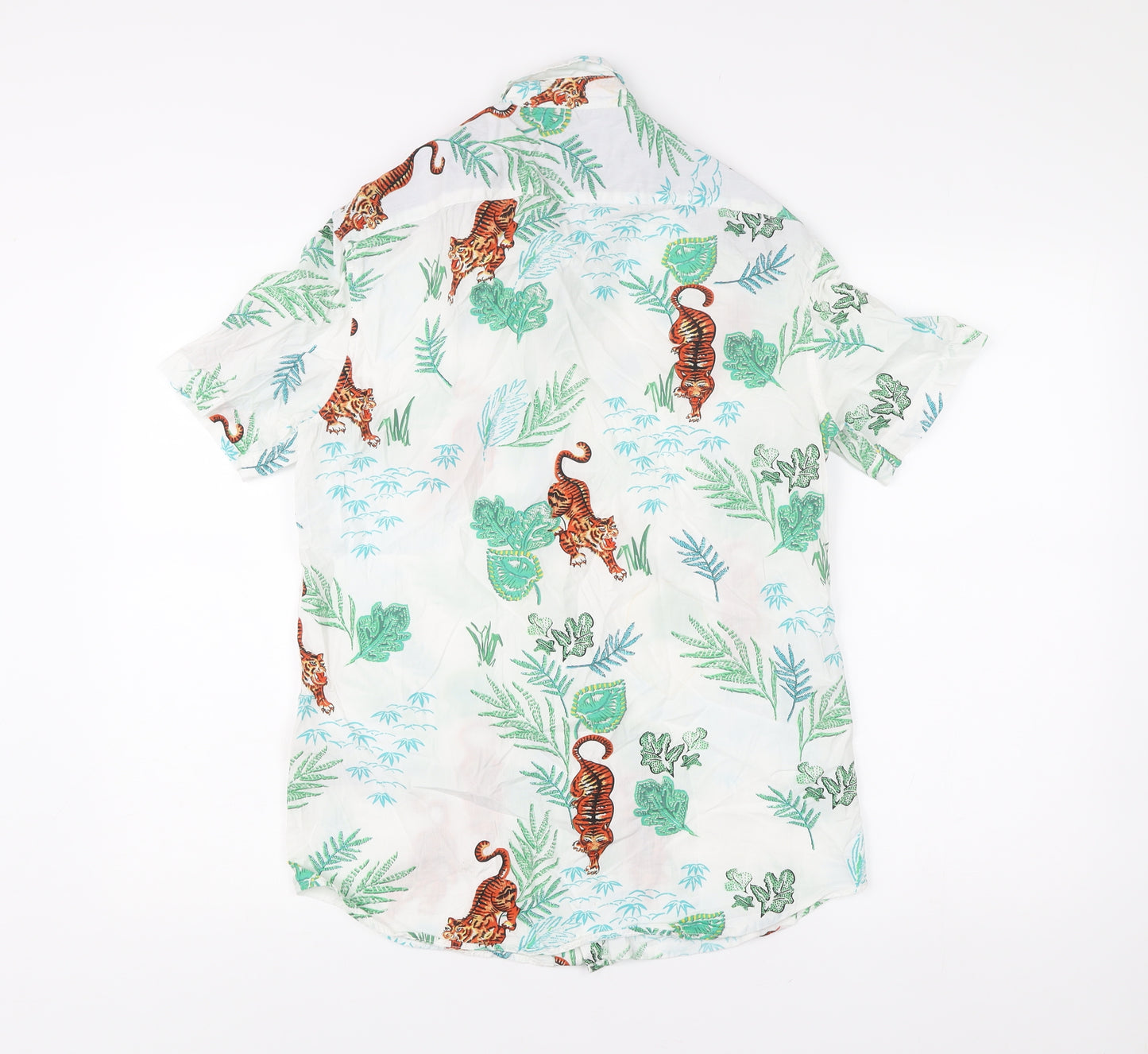 Marks and Spencer Men’s White Tiger Print Short Sleeve Casual Shirt S