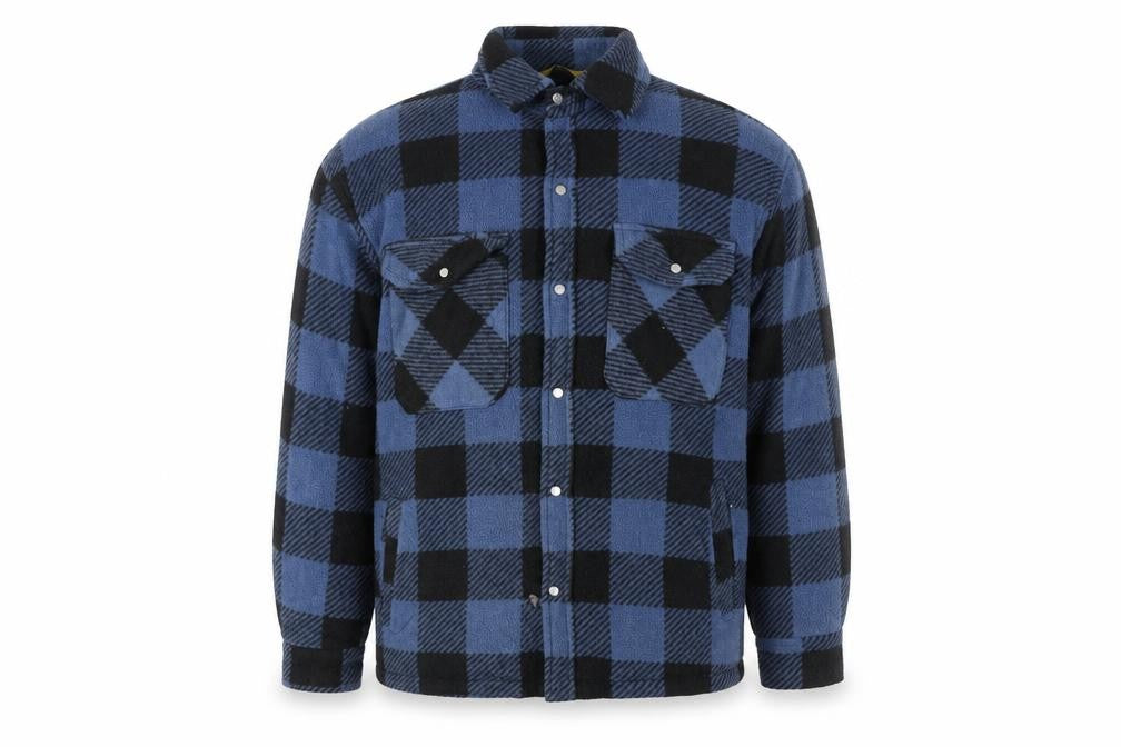 Front view of Workwear Pro Men’s Blue Check Flannel Jacket, size S, Polyester Workwear