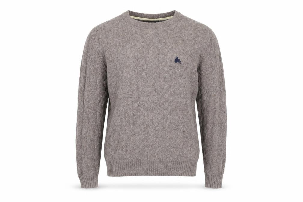 Front view of Simon Carter Men Beige Wool Blend Cable Knit jumper S