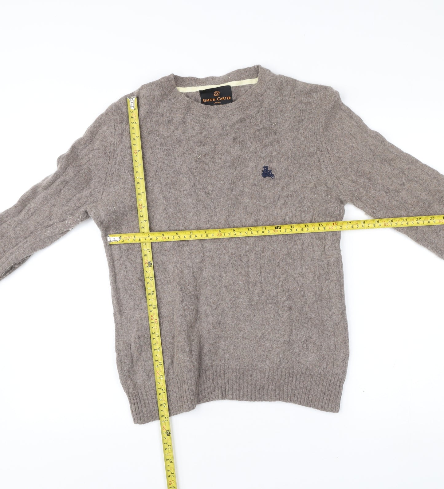 Simon Carter Men Beige Wool Blend Cable Knit Pullover Jumper S