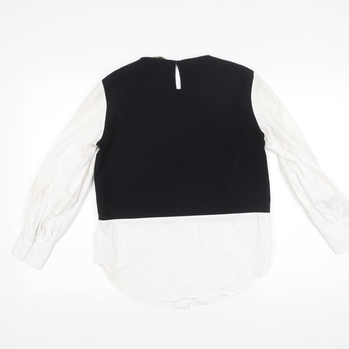 Zara Women’s Black White Colourblock Cotton Blouse Tunic Top Size S