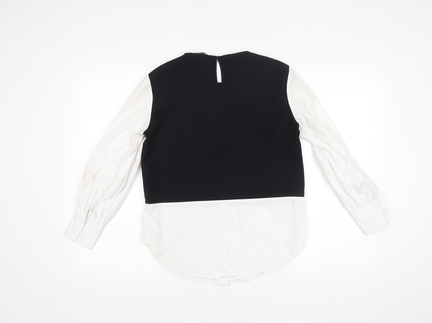 Zara Women’s Black White Colourblock Cotton Blouse Tunic Top Size S