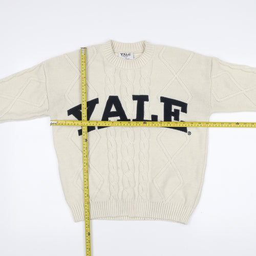 Yale University Men’s Ivory Cable Knit Jumper Size S Logo Pullover