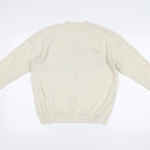 Yale University Men’s Ivory Cable Knit Jumper Size S Logo Pullover