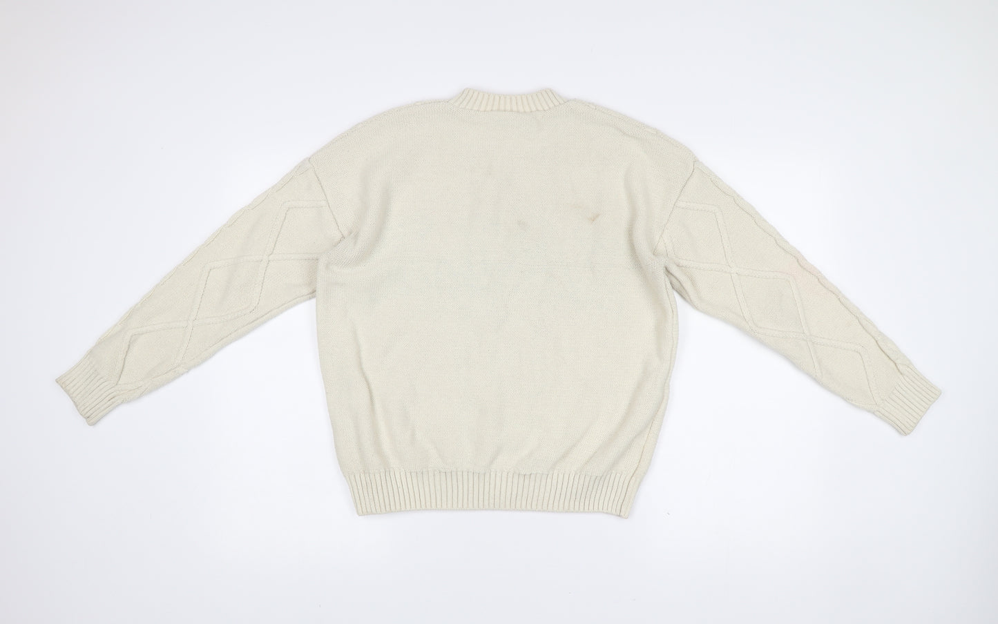 Yale University Men’s Ivory Cable Knit Jumper Size S Logo Pullover